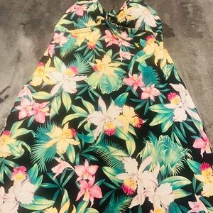 Tommy Bahama Strapless Floral Dress - Black, Green, Pink, Yellow. Medium